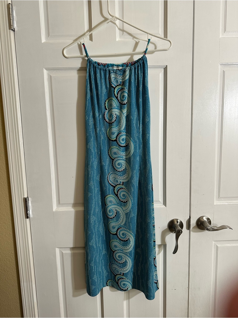 Vintage reversible BCBG Teal Swirl Print Maxi Dress
